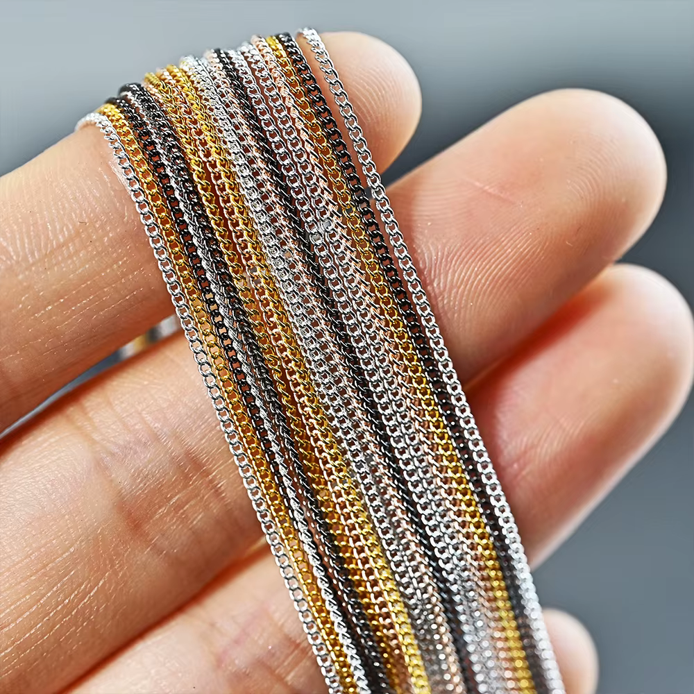 Chaîne métallique de 100CM pour Nail Art, strass, clous en alliage d'or/argent, chaînes de décoratio