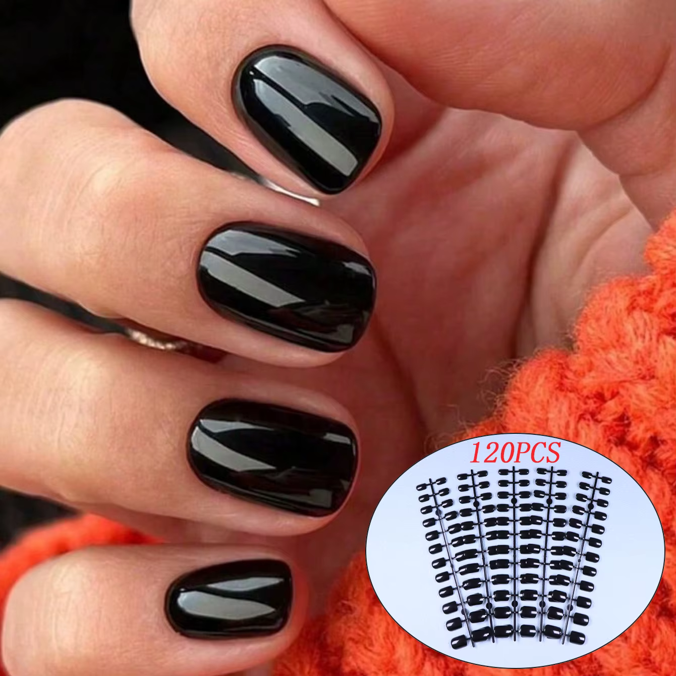 Faux ongles français courts et carrés pressés, 120 pièces, Design de couleur unie, couverture complè