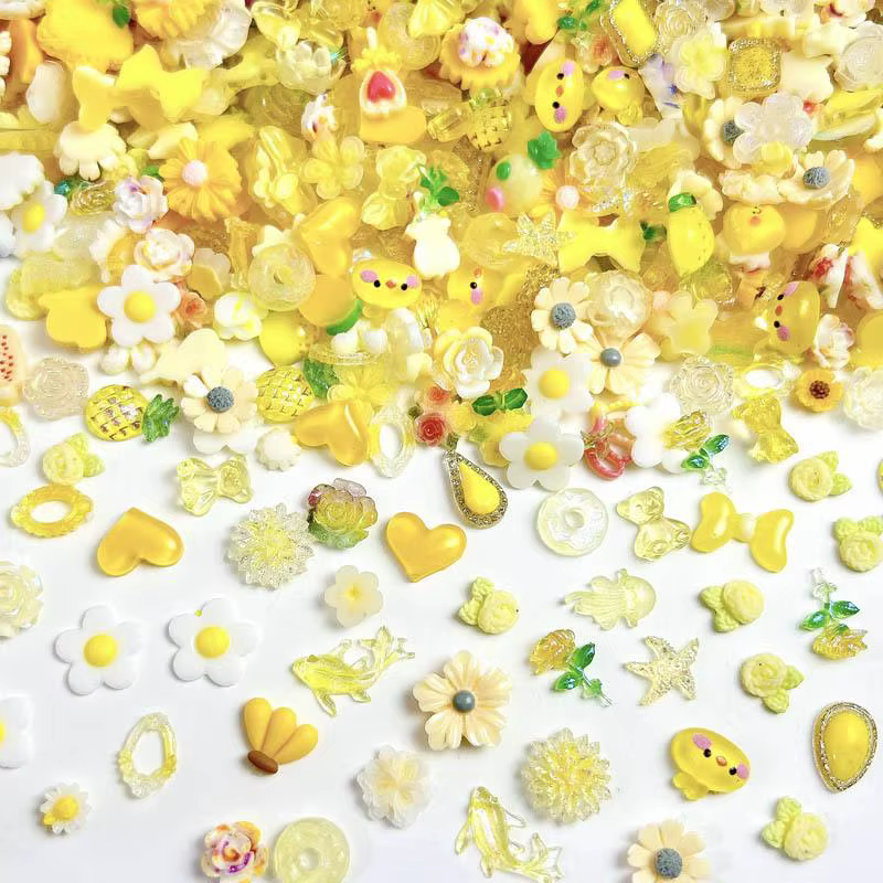Breloques en résine 3D pour ongles, 100 pièces, mélange mignon, dessin animé, fleur, nœud, fruits, d