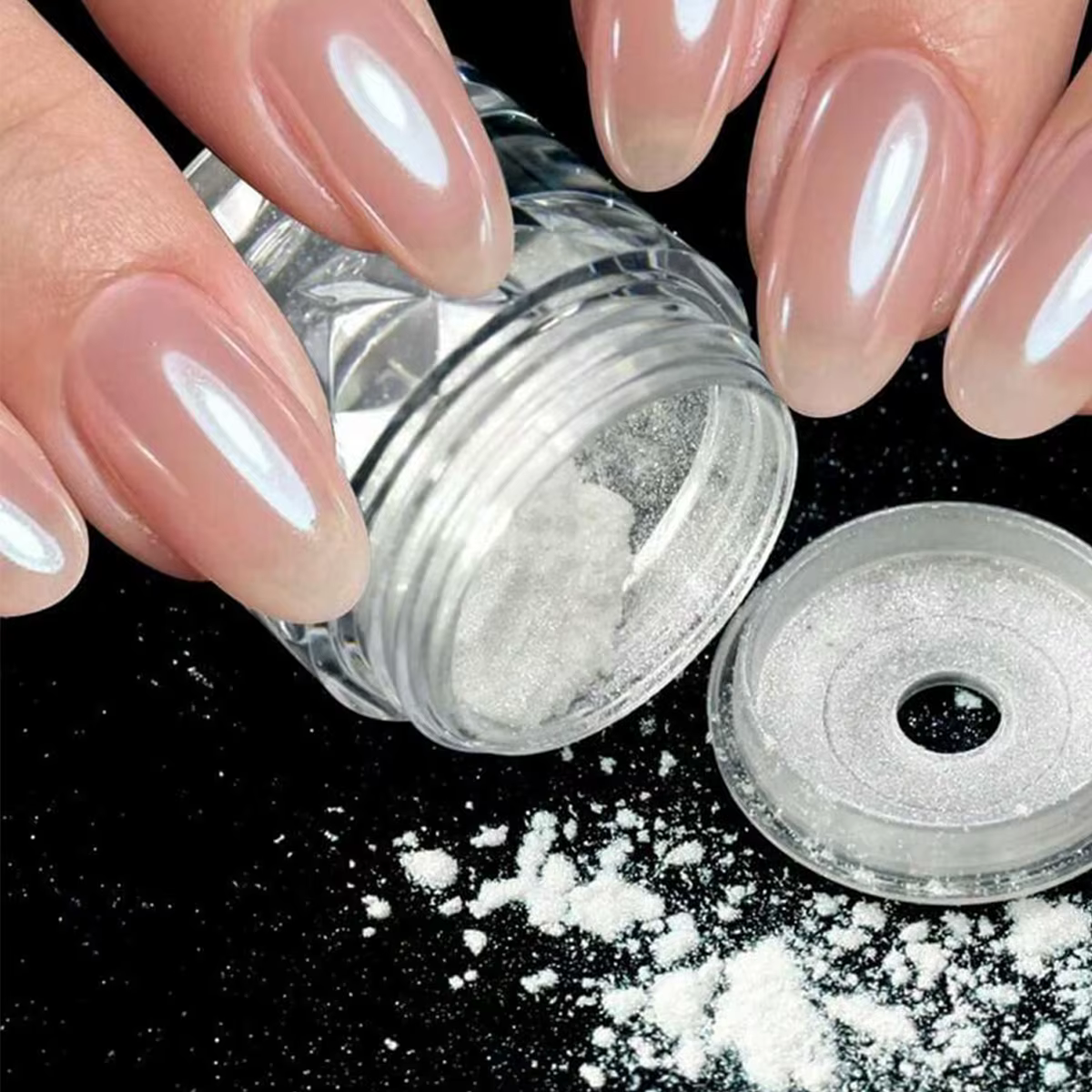 Poudre à ongles chromée pour Nail Art, glace transparente Aurora, haute brillance, perle arc-en-ciel