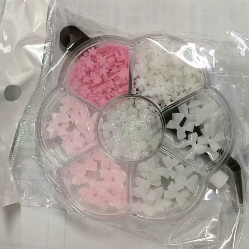 Kit de décorations pour ongles avec nœud floral 3D, 1 boîte, rose/blanc, acrylique Floral/perles de 