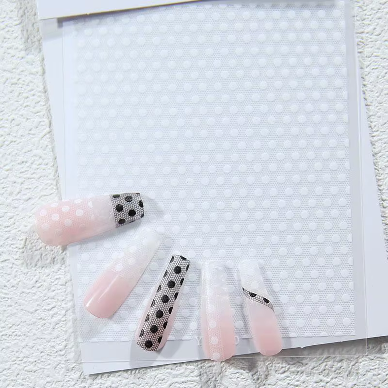 Autocollants adhésifs pour ongles à pois noirs et blancs, motifs dentelle, décorations DIY pour manu