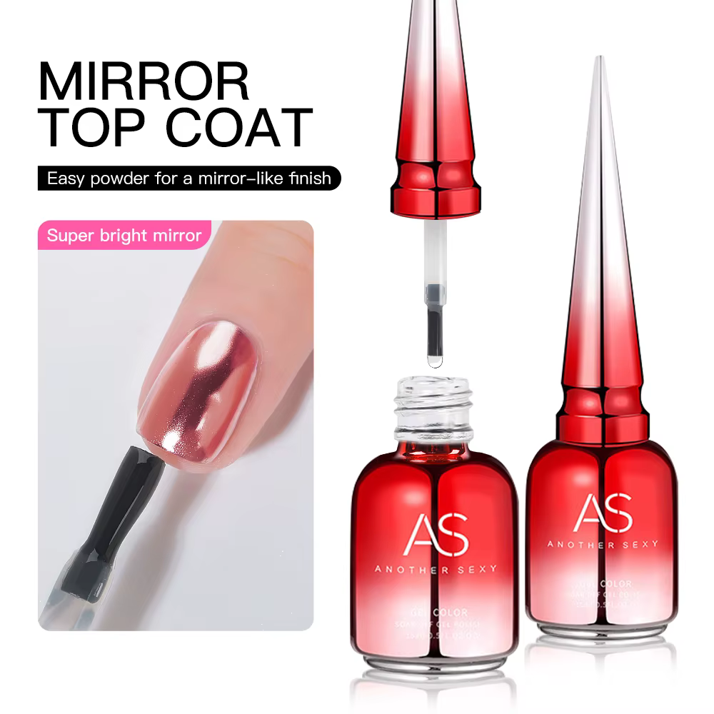 AS 15ml Poudre Effet Miroir Chrome Transparent Gel de Finition pour Ongles Gel Cristal Brillant Sûr 