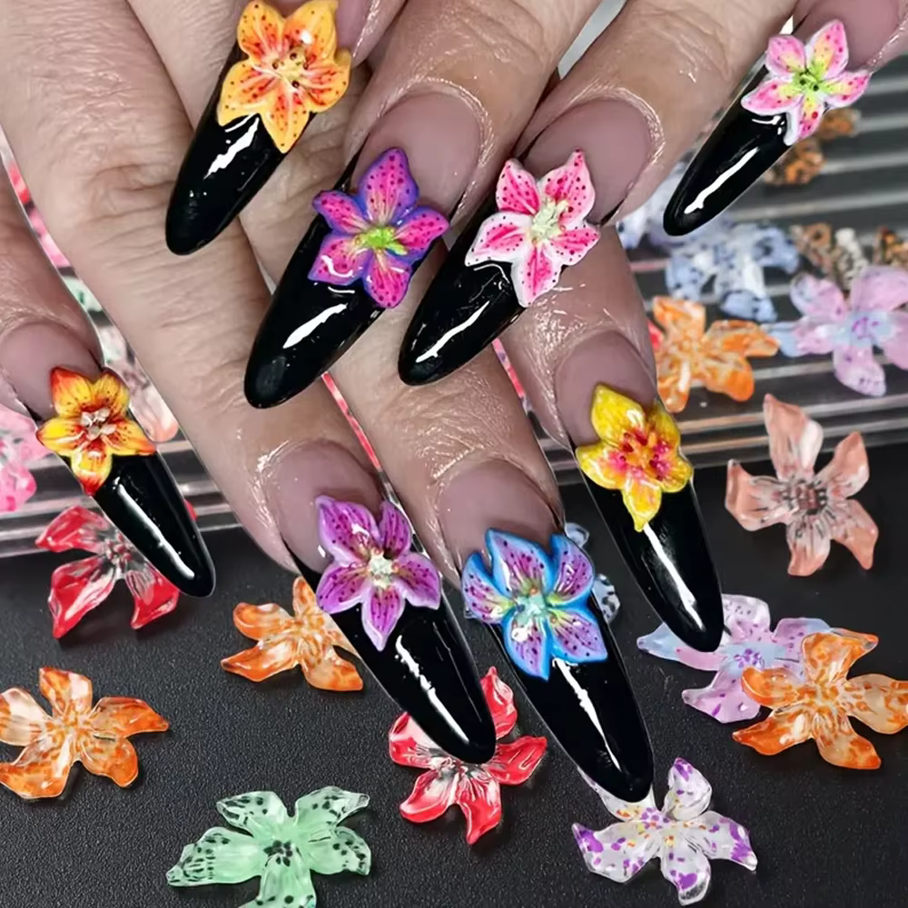 Décoration d'ongles mixte de fleurs hawaïennes, 60 pièces, dégradé 3D, fleur de cerisier, cristal, c