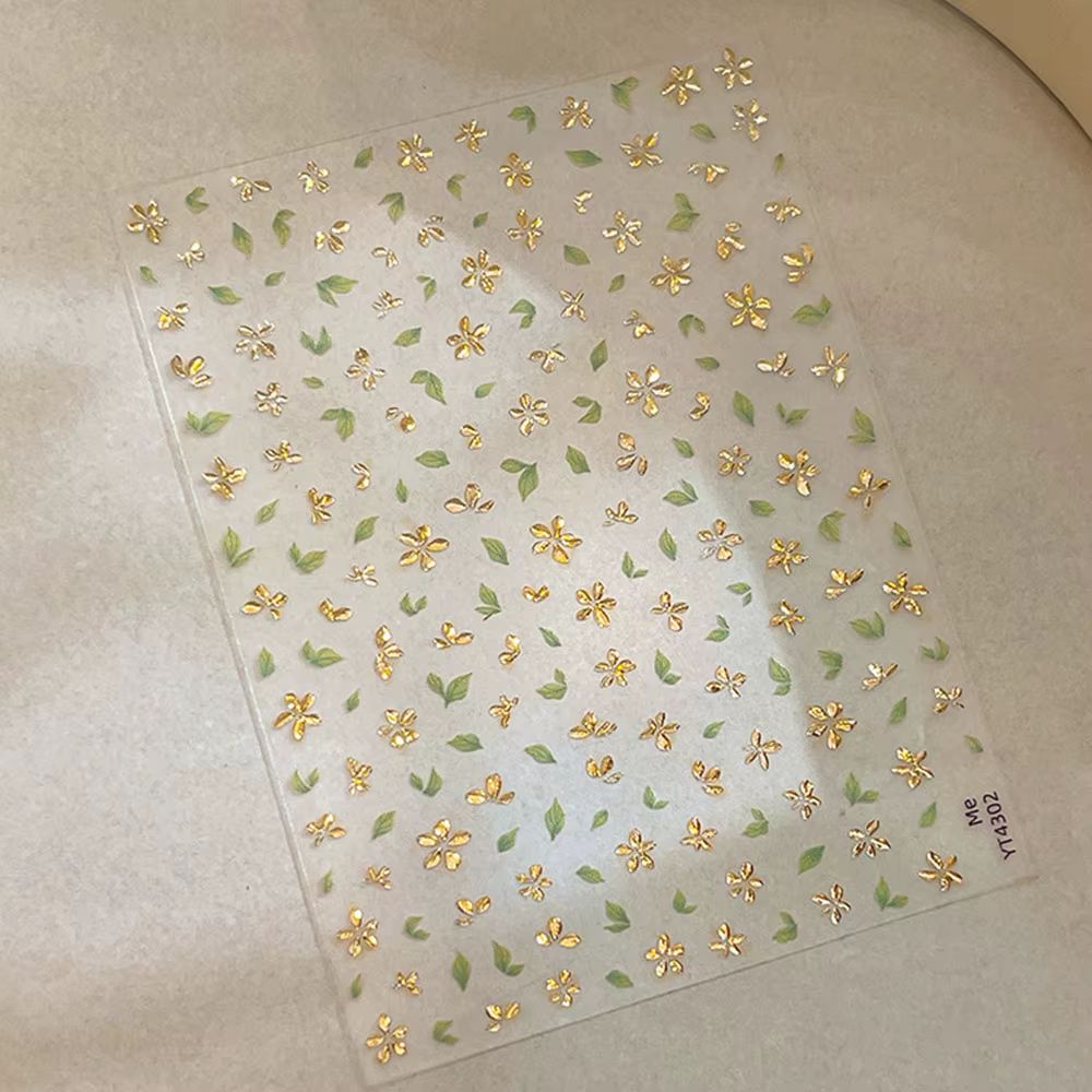 Autocollant pour ongles en feuille d'or, fleur à cinq pétales, fleurs de printemps bronzantes, suppo
