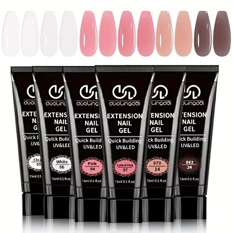 Kit d'extension d'ongles en polygel, comprenant des couleurs blanc, rose et marron, avec 30 ml de Sy