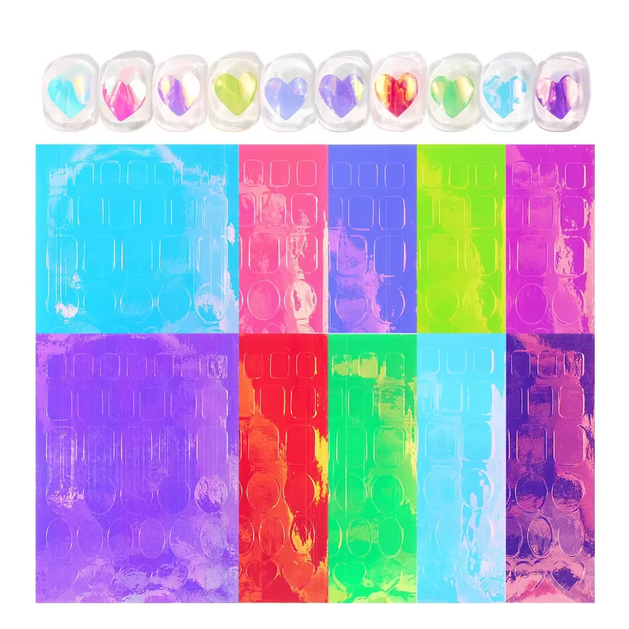 11 feuilles d'autocollants en verre de glace Aurora pour Nail Art, grandes décalcomanies holographiq