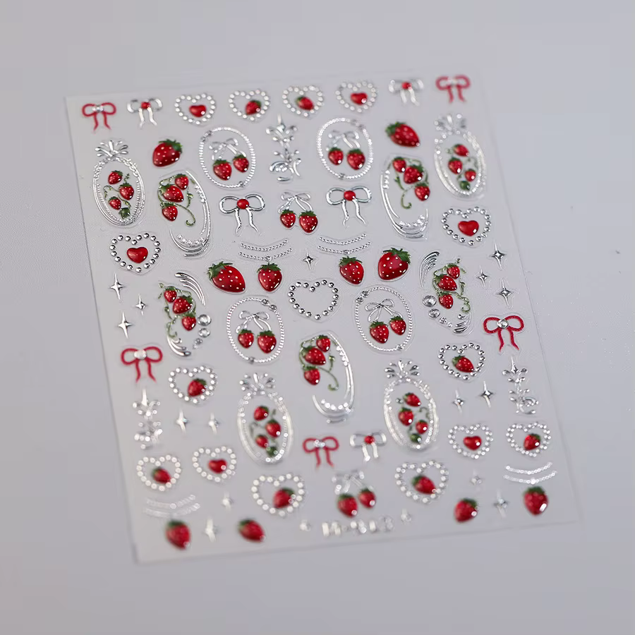 Autocollants 3D cerise mignons pour Nail Art, rouge gelée, simple, Double étoile cerise, autocollant
