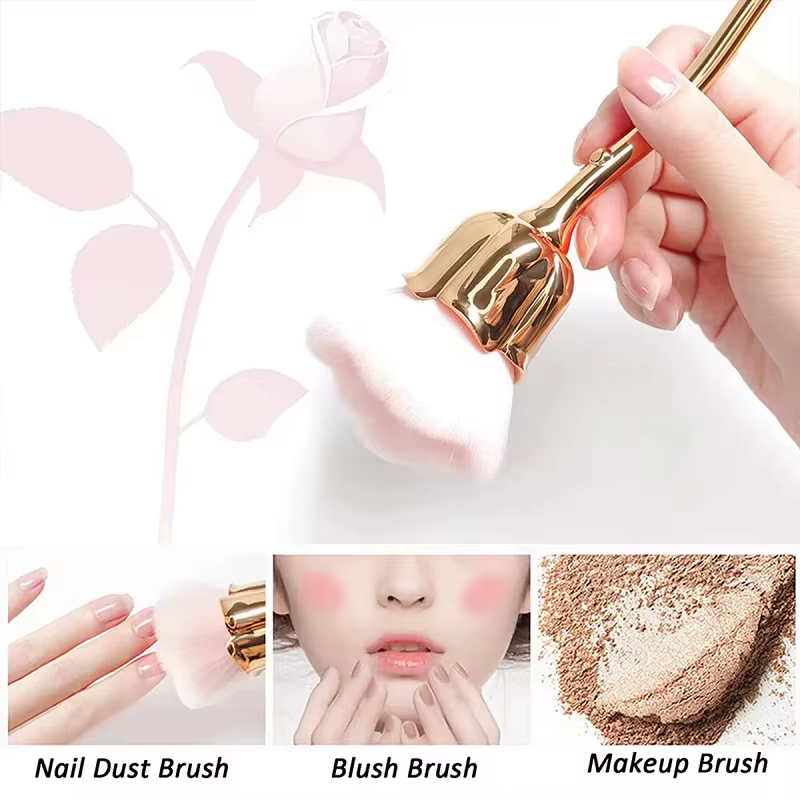 Brosse à ongles à fleurs pour manucure, en forme de Rose dorée, ronde, petite poudre de vernis Gel U
