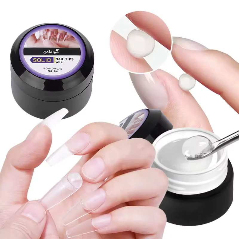 Faux ongles en gel doux solide, adhérence super bain, forme de doigt transparente, colle à ongles, g