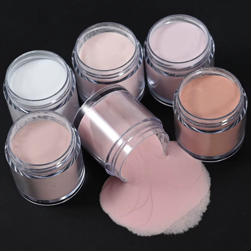 Poudre acrylique professionnelle, 6 couleurs/ensemble, rose clair, blanc, Nude, polymère pour Extens
