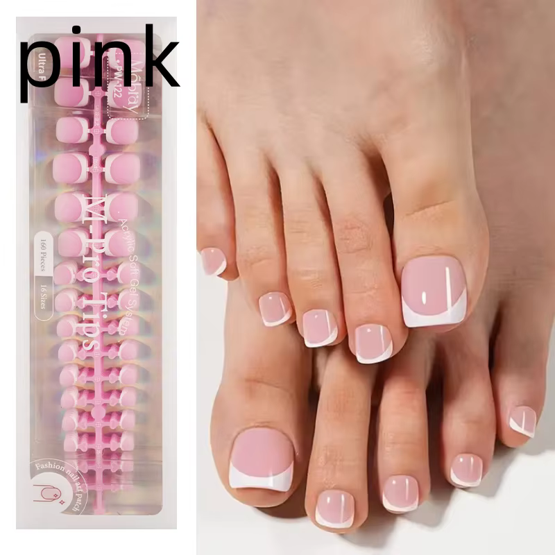 160 faux ongles à presser blancs et roses, courts, carrés, à couverture complète, en acrylique, pour