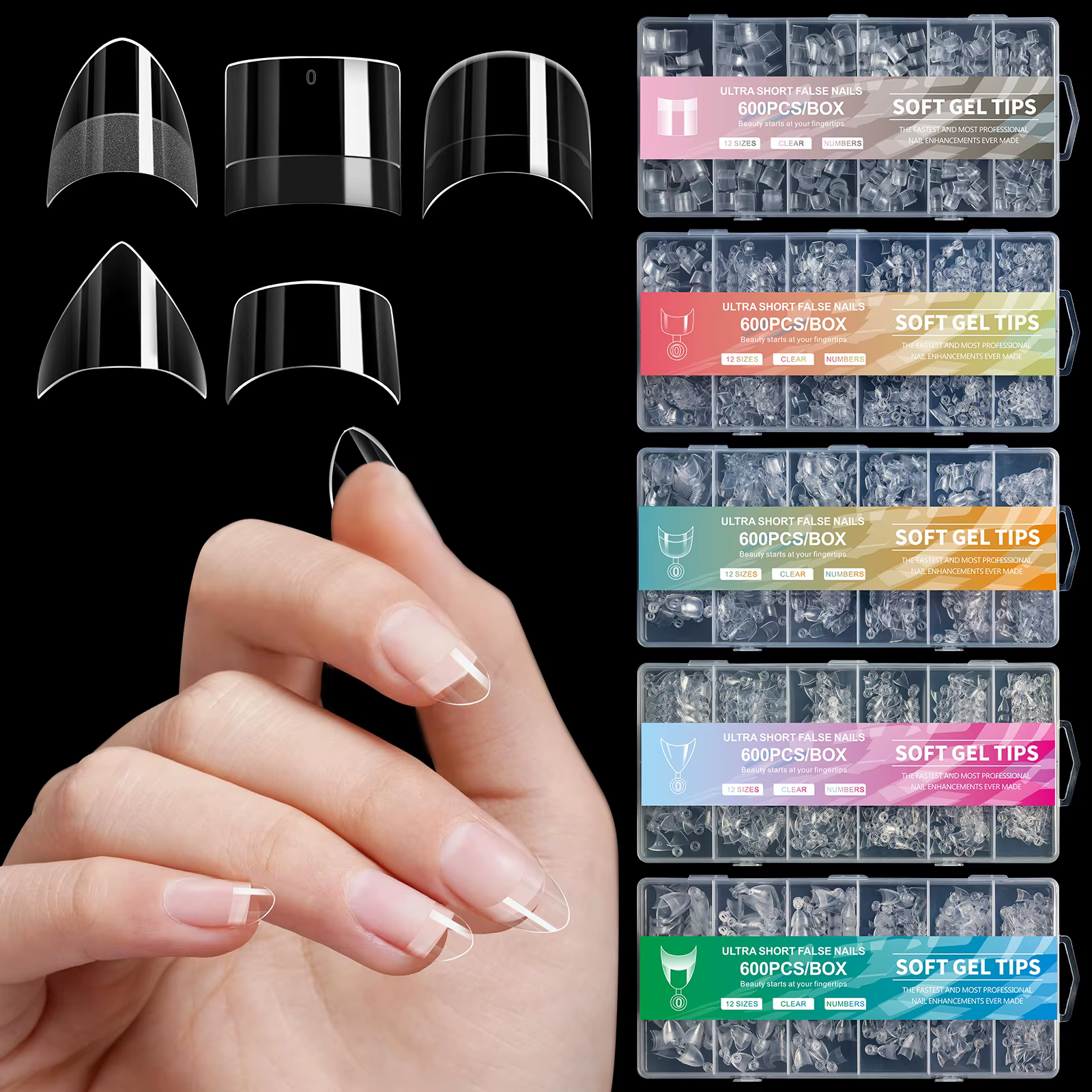 600 pièces/boîte Ultra court français faux presse sur acrylique ongles conseils amande carré sans tr