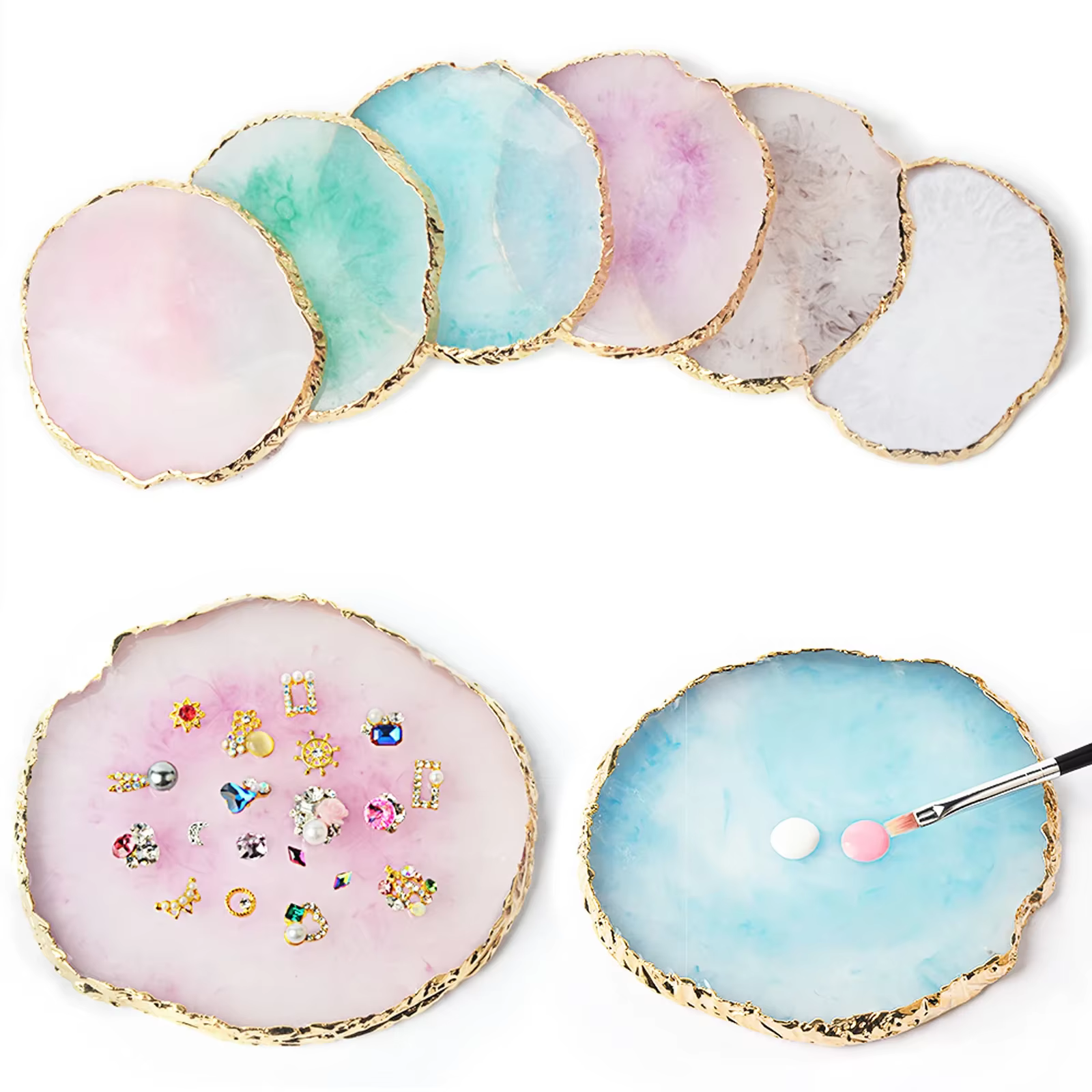 Palette ronde en résine d'agate et pierre pour Nail Art, faux ongles, mélange de couleurs, dessin, v