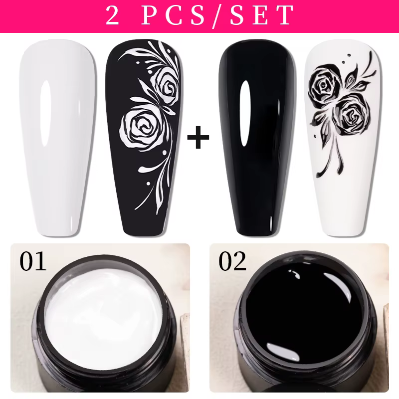 AWStorG 2 pièces sans lingette peinture Gel pour Nail Art tremper UV LED Gel blanc noir 5g longue du