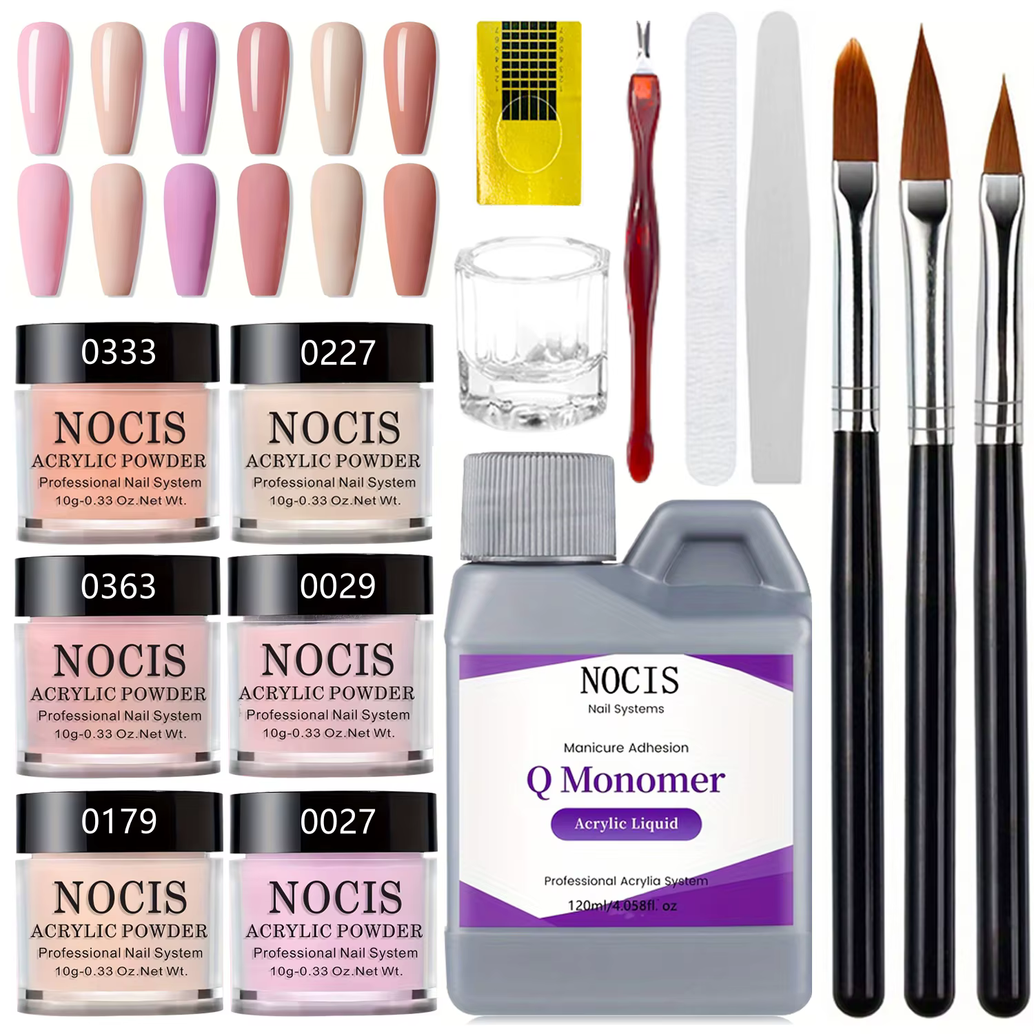 Ensemble d'ongles en acrylique, poudre nue rose transparente, Solution non jaunissante, nettoyant po