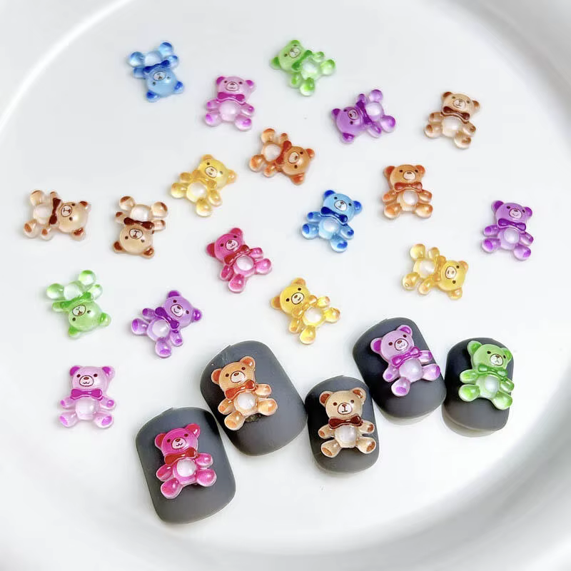 Ours en résine colorés, 30 pièces, breloques pour ongles, translucides, mignons, décorations pour Na