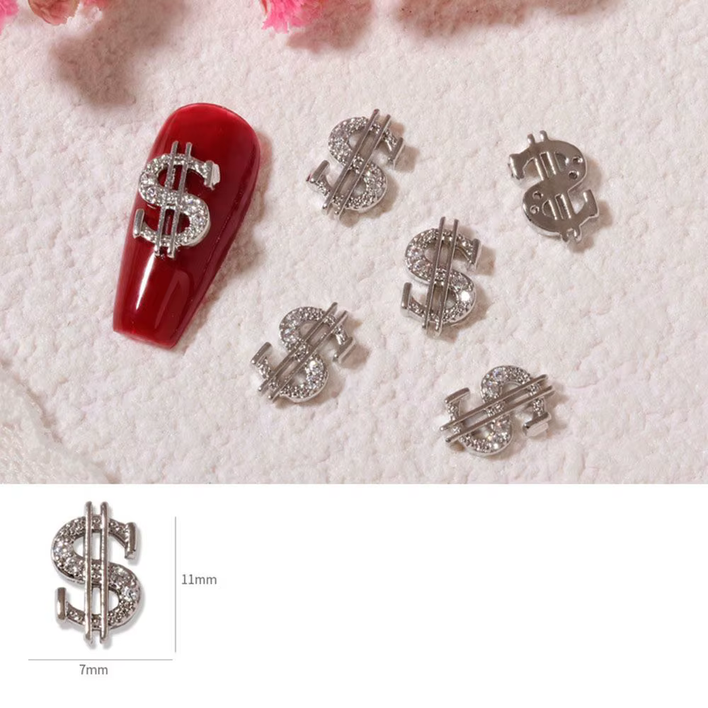 Décoration d'ongles en forme de dollar en argent et or, breloque en alliage, biscuits, 3D, manucure,
