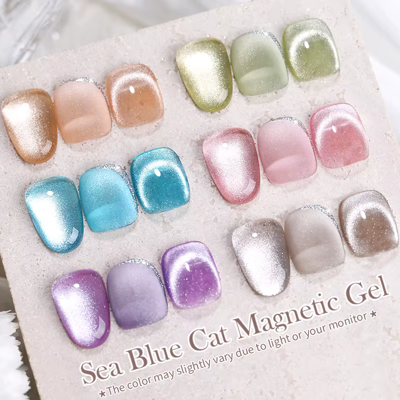 BORN PRETTY – vernis à ongles Gel magnétique chat bleu mer, 10ml, paillettes, lumière de neige, Semi