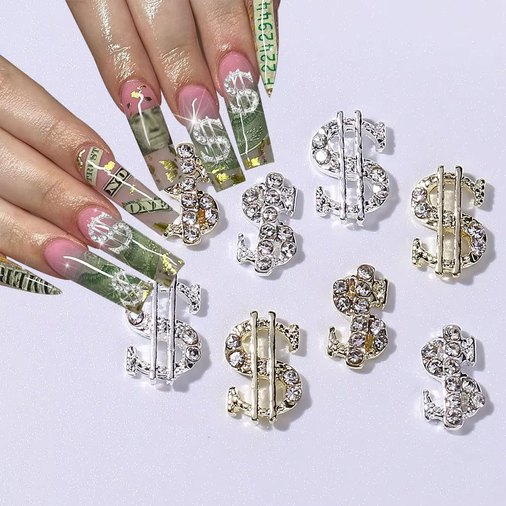 Breloques 3D en forme de Dollar pour Nail Art, en alliage métallique, accessoires en diamant avec pi