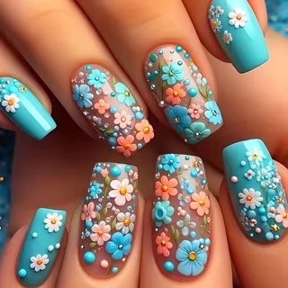24 pièces/ensemble faux ongles mi-longs pour femmes printemps été fleurs papillon abeille design fau