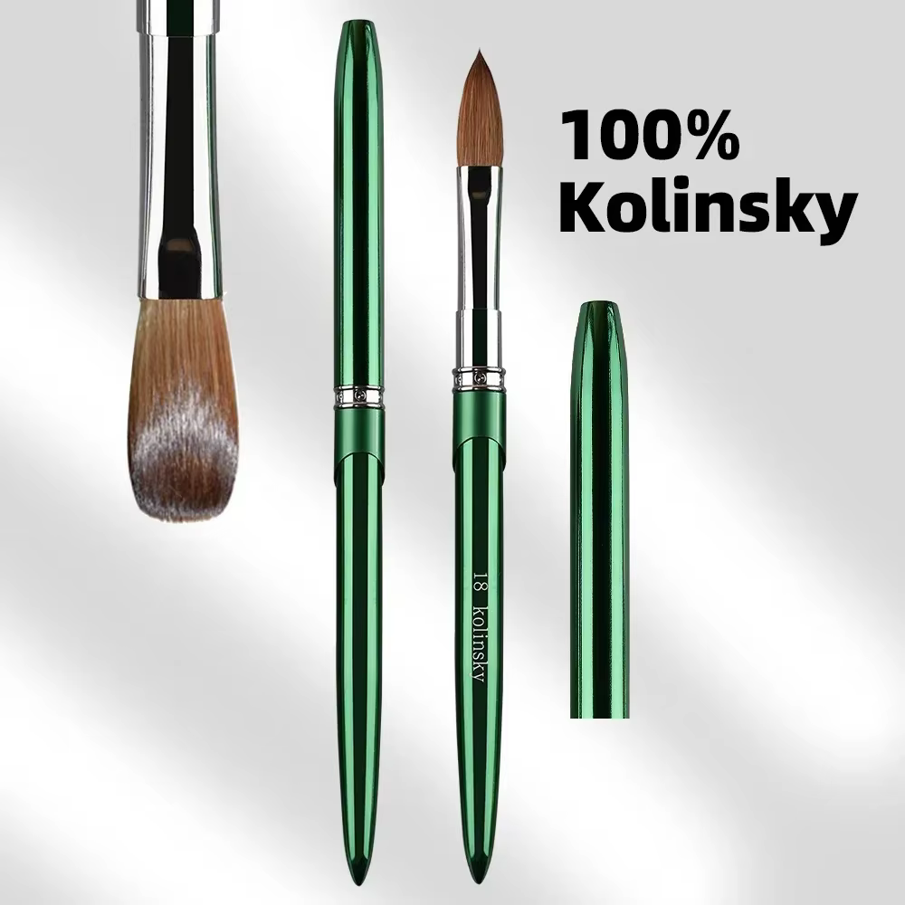 Brosse à ongles en acrylique Kolinsky de haute qualité, nouveau produit en métal 100% pur, brosse Ko