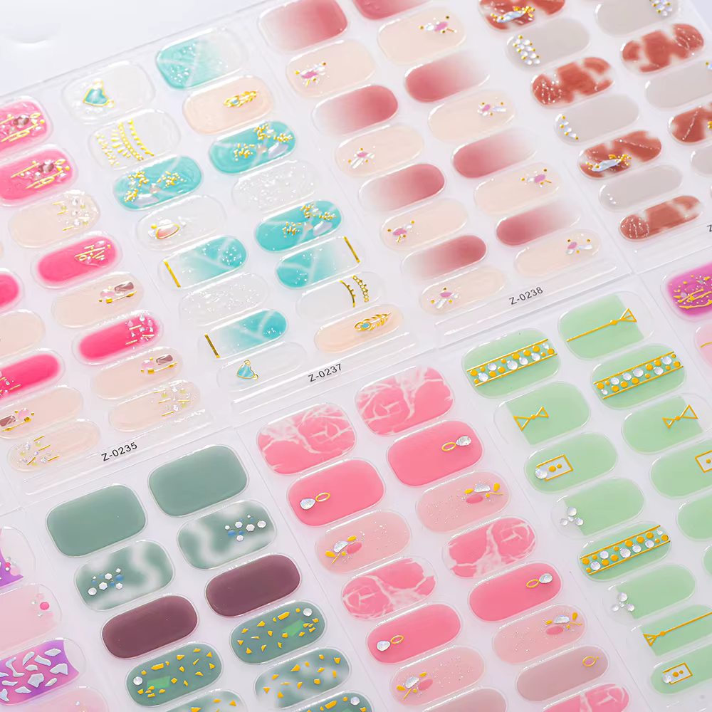 Autocollants pour ongles couleur Dopamine, 5 feuilles (80 pointes), sans cuisson, feuille/lignes 3D,