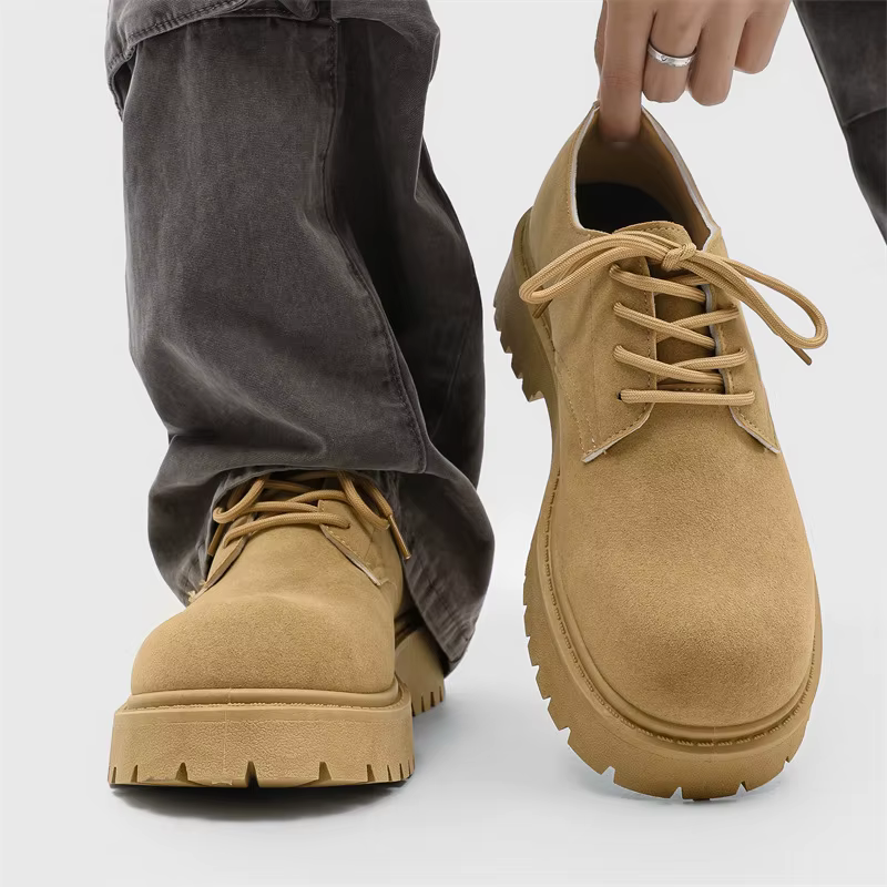 Bottes de travail robustes pour hommes, style Derby, rétro, à lacets, en daim, semelle épaisse, resp