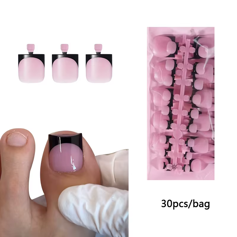 Ensemble d'ongles français d'été, court, carré, brillant, faux ongles en acrylique, couverture compl