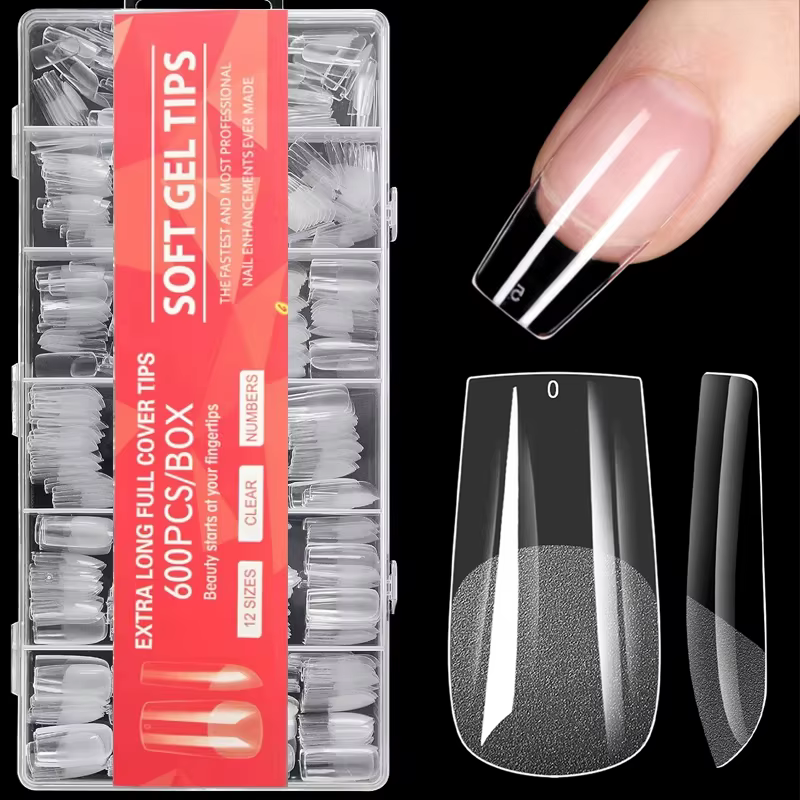 600 Couverture complète demi-givré faux ongles conseils carré français faux tremper Gel ongles Exten