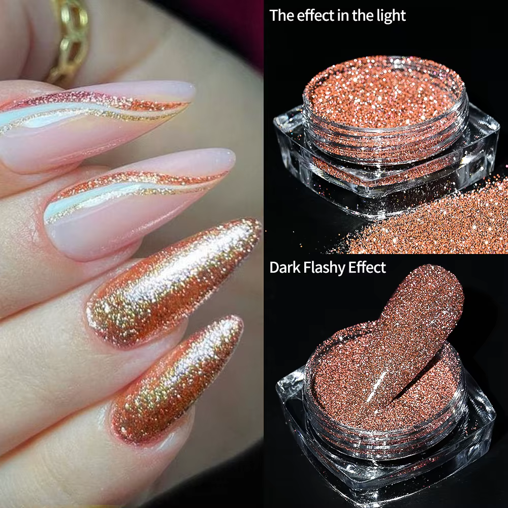 Poudre de paillettes pour ongles brillantes argentées réfléchissantes Net2-3g holographique argent é