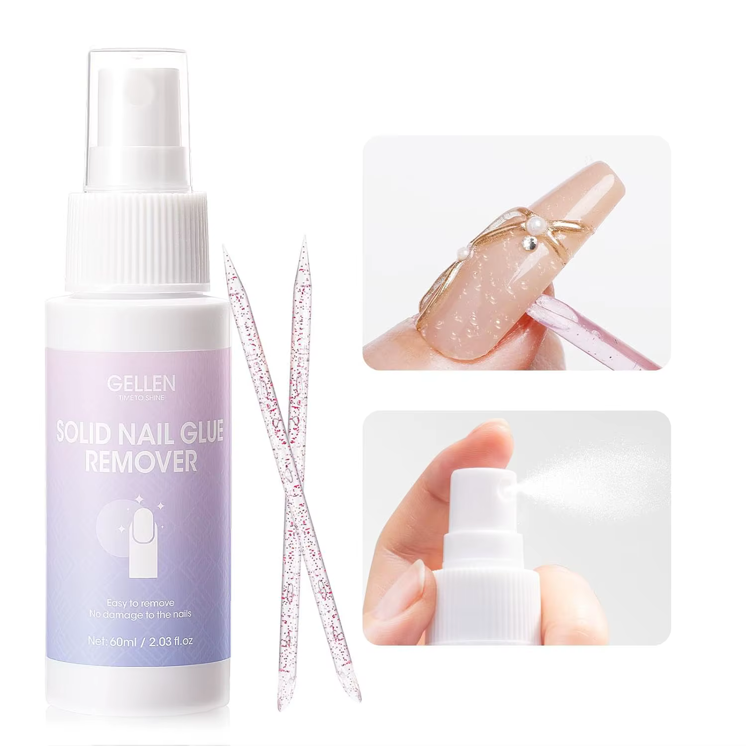 GELLEN 50ml Dissolvant de colle à ongles sans acétone, élimination rapide pour faux ongles à presser