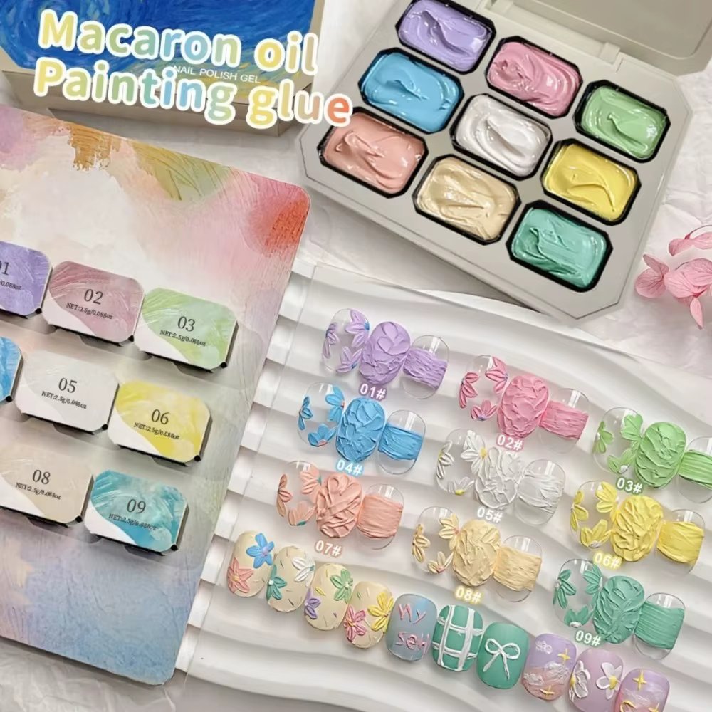 Kit Complet de Gel Peinture à l'Huile Macaron 9 Couleurs - Gel Peinture à l'Huile Macaron pour Ongle