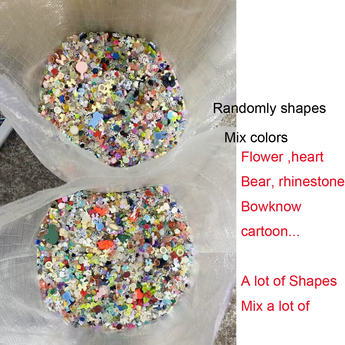 500-600 pièces mixte nœud papillon coeur fleurs breloques pour ongles 3D bonbons couleurs mélangées 