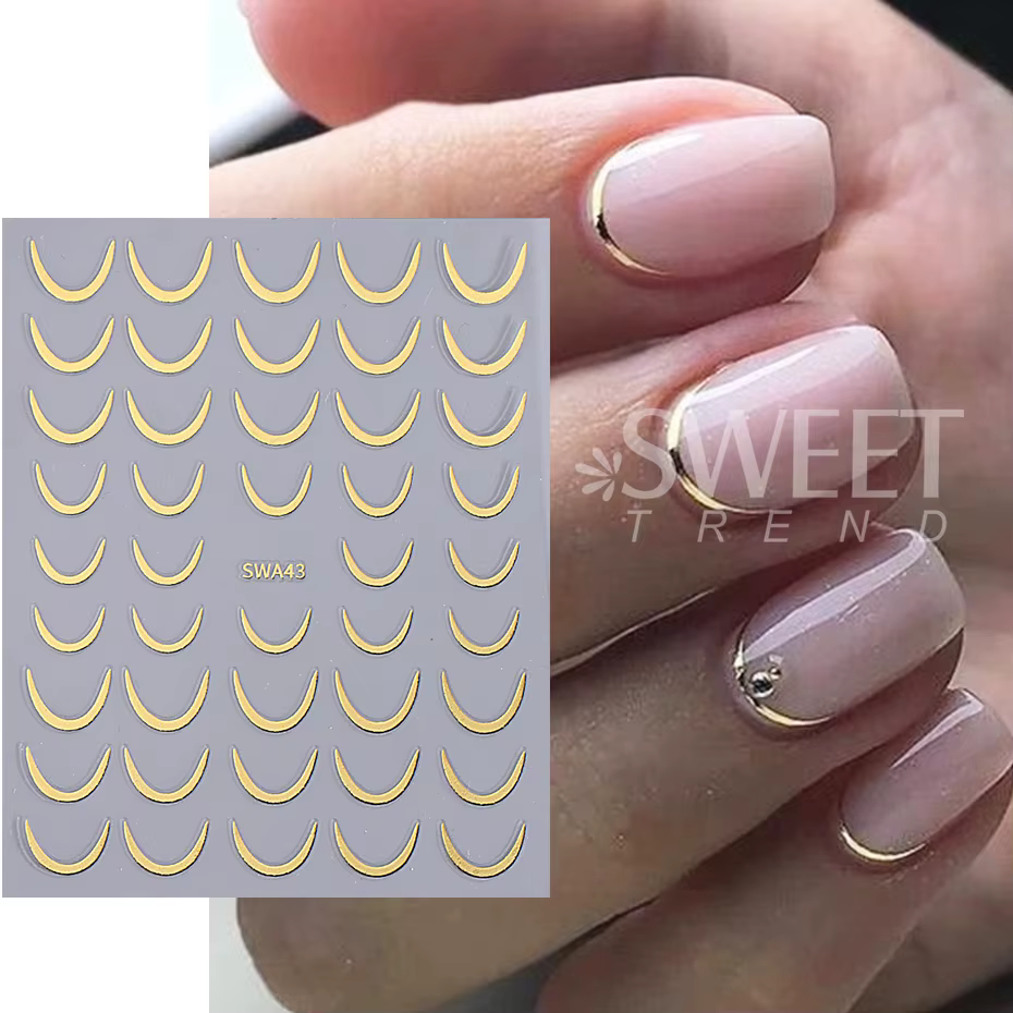 Autocollants pour ongles croissant de lune, auto-adhésifs, sourire français, ligne rayée, Design, dé
