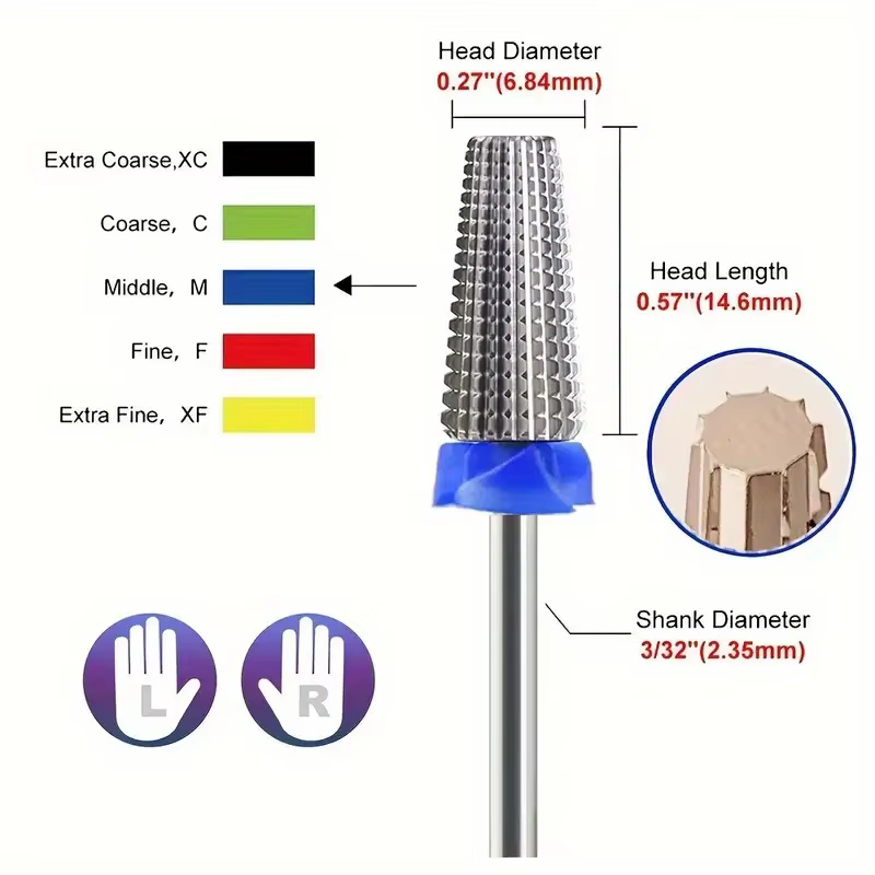 Foret à ongles en céramique 5 en 1, pour perceuse électrique, fraise à tige de 3/32 pouces, retrait