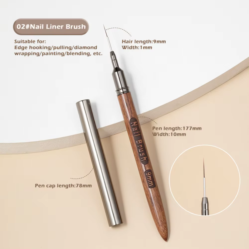 Nouveau Pinceau Liner pour Ongles 6/9/12/15/18mm, Manche en Bois de Santal, Professionnel pour Dessi