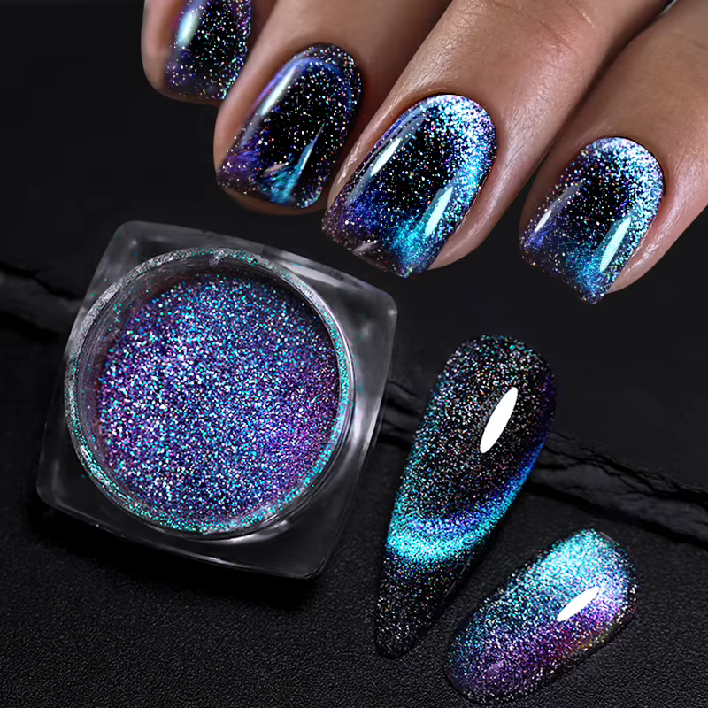 Poudre à ongles magnétique réfléchissante caméléon paillettes poussière métallique Nail Art Chrome b