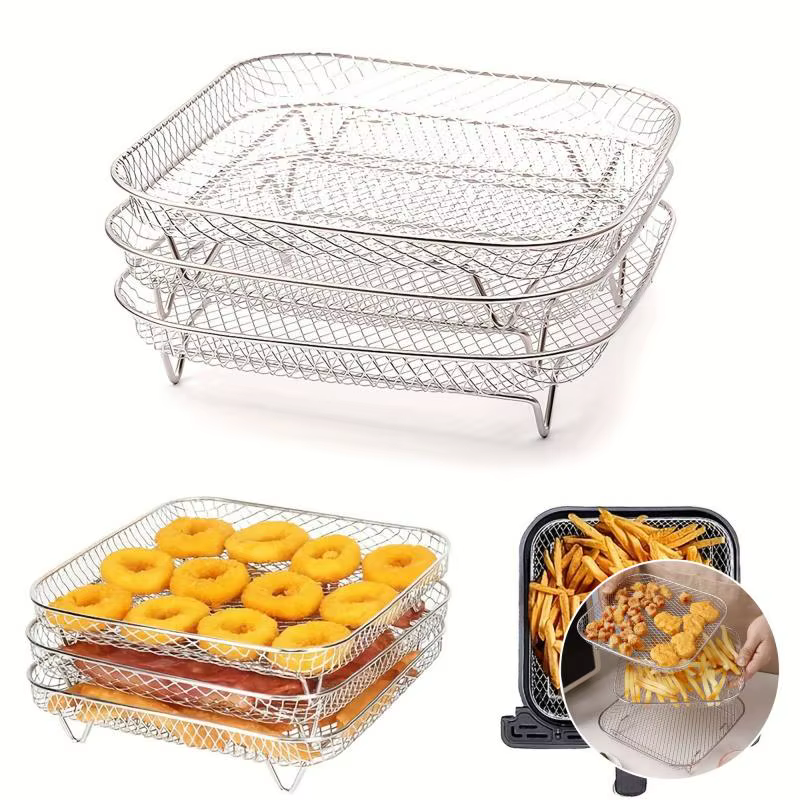 Ensemble d'accessoires pour friteuse à air en acier inoxydable 3 pièces - Grille carrée pour frites 