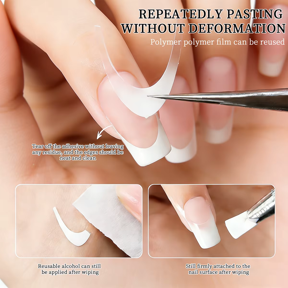 Autocollants pour ongles français tendance, taille réelle, transparents, outils auxiliaires, autocol