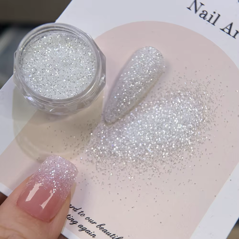 Poudre à paillettes pour ongles, 1 pot, cristal scintillant, diamant, argent, sucre réfléchissant au