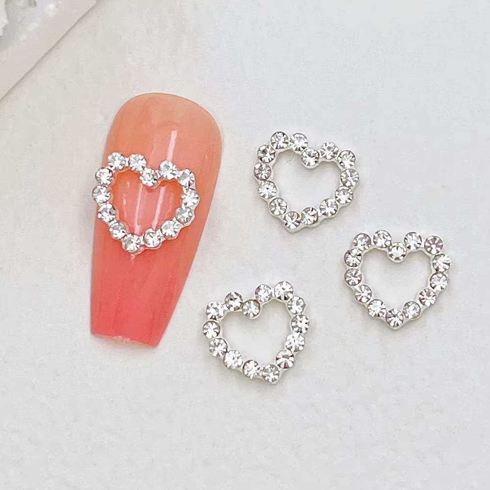 Breloques pour ongles en forme de cœur en métal, 10 pièces, rouge, rose, argent, diamant, pièces pou