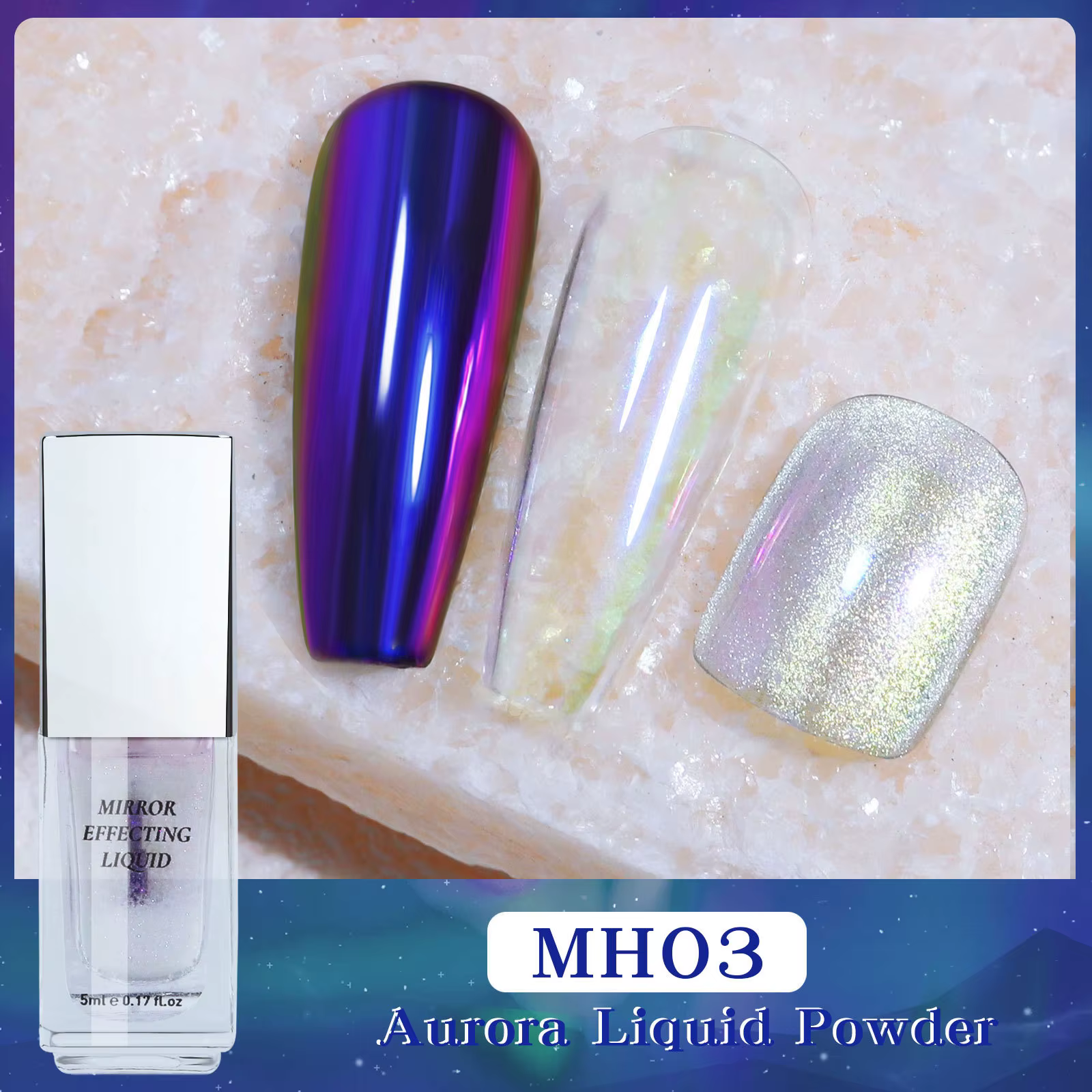 Poudre magique chromé Aurora 5ml, liquide chromé métallique effet miroir, vernis à ongles manucure S