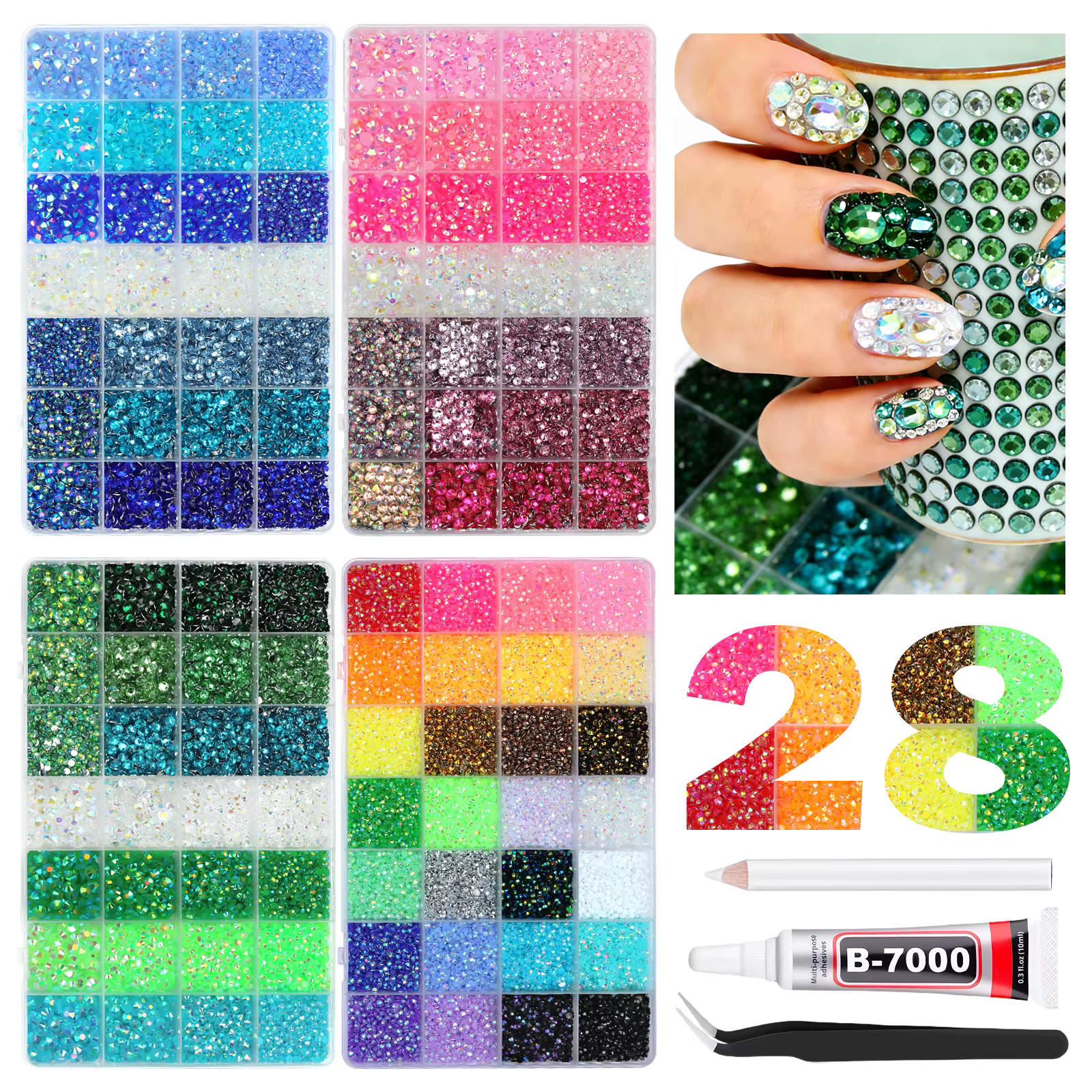Ensemble de strass en résine de couleur mélangée 28Grid 3/4/5/6mm, strass AB à dos plat, pour la déc