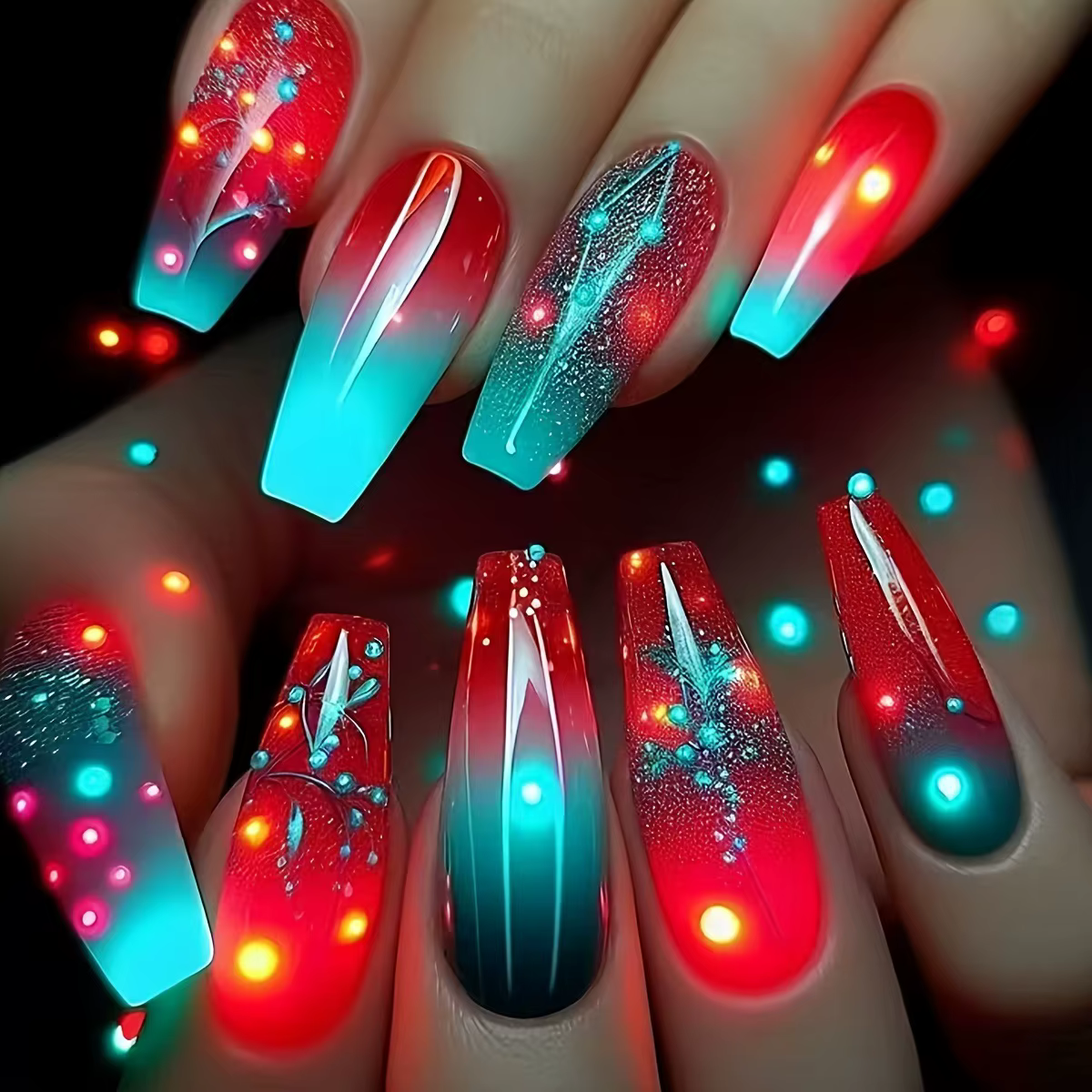 24 pièces/ensemble court moyen long faux ongles dégradé violet jaune bleu coucher de soleil y2k carr