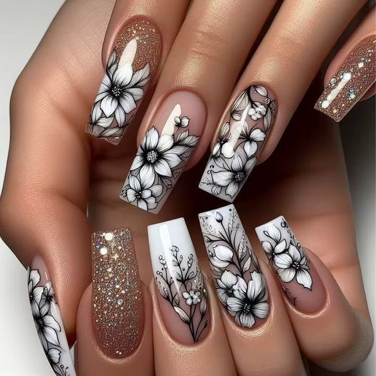 Faux ongles français longs avec colle, 24 pièces, faux ongles de Ballet, Design papillon en strass, 