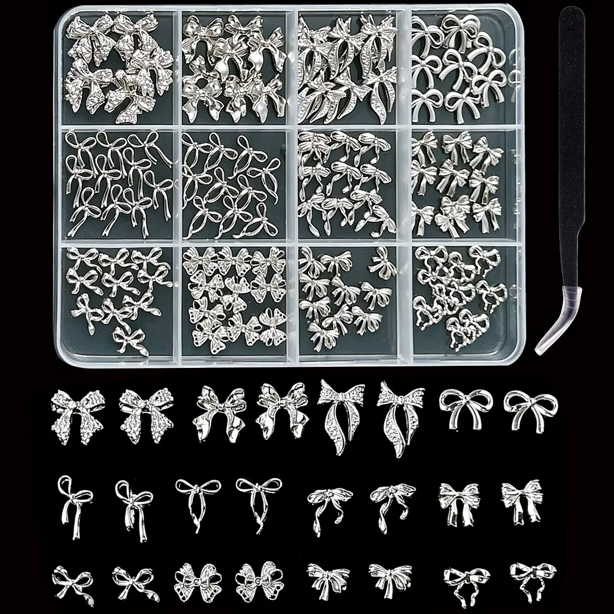 1 Boîte de Décorations d'Ongles en Alliage Lourd Multi-Styles, Série Nœuds Ruban, Décorations d'Ongl