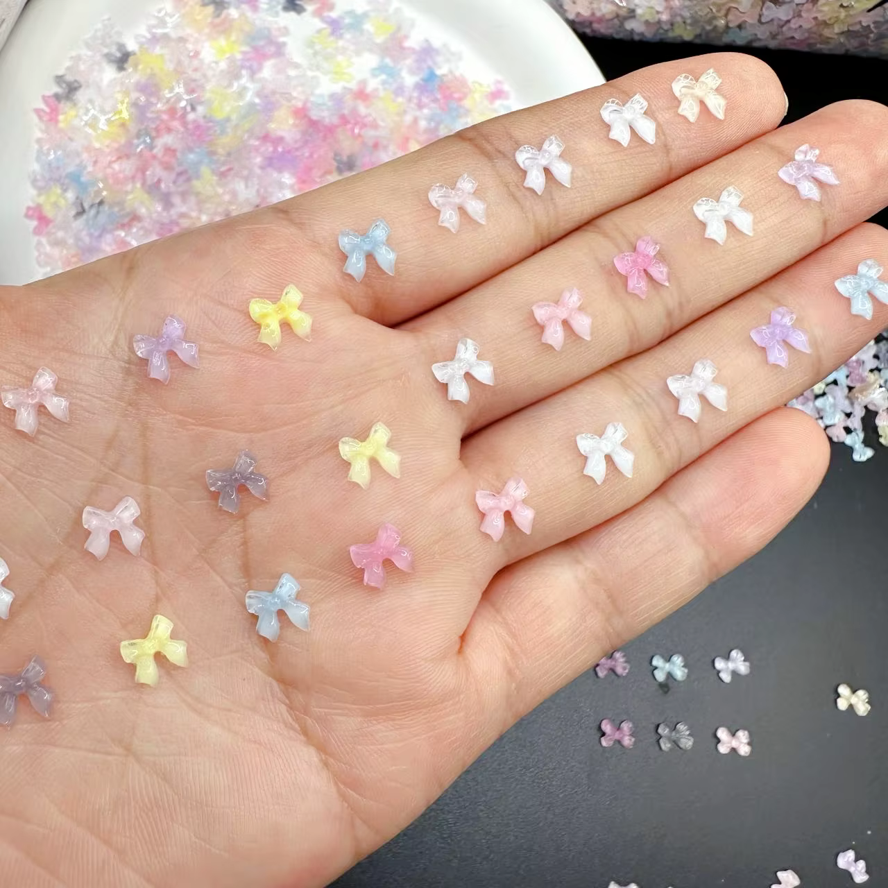 Pièces de Nail Art à nœud Transparent, breloques en vrac brillant, Mini ruban en résine, strass, bri