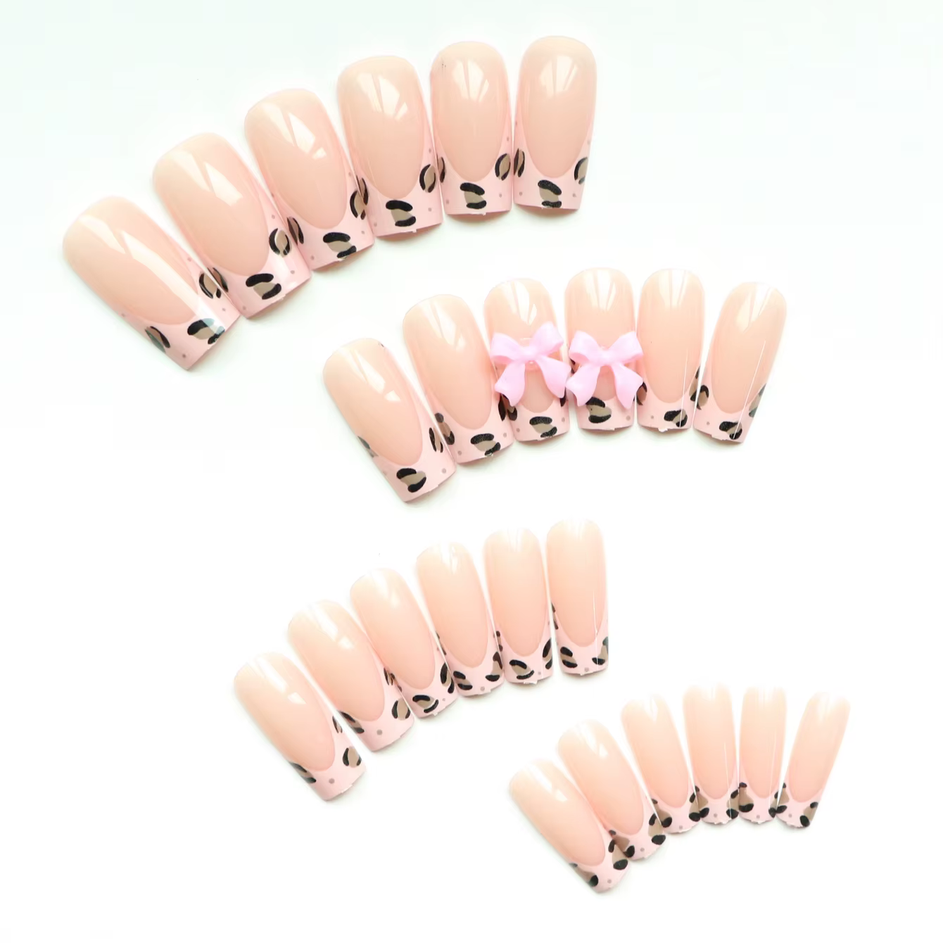 Ensemble d'ongles pour faux ongles, 24 pièces, améliorez votre Look avec un nœud imprimé léopard ros