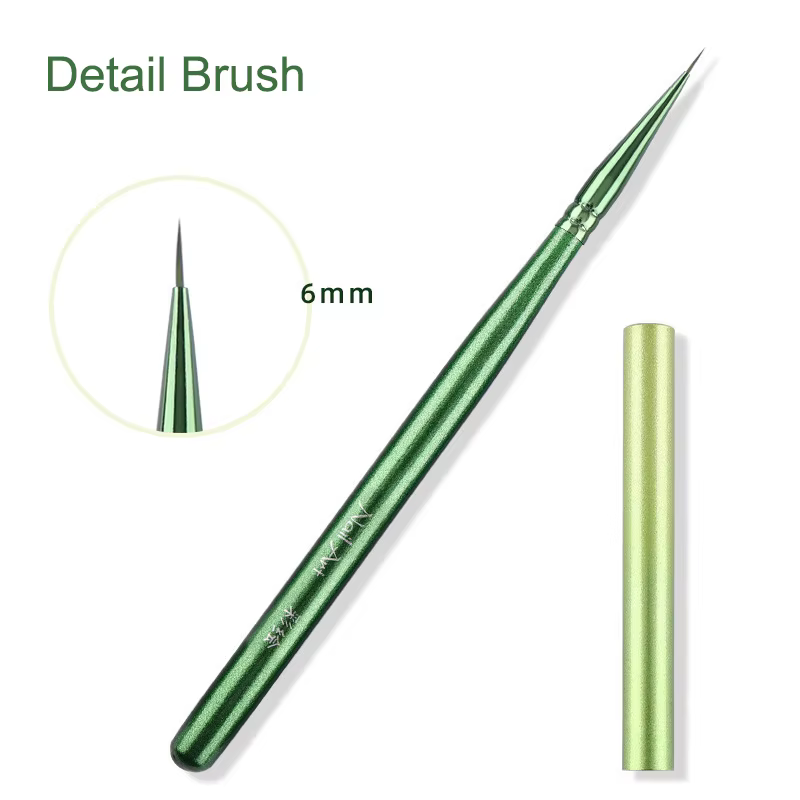 Nouveau Pinceau Vert pour Nail Art avec Manche en Bois Peint, Pinceau de Précision pour Dessin, Pein